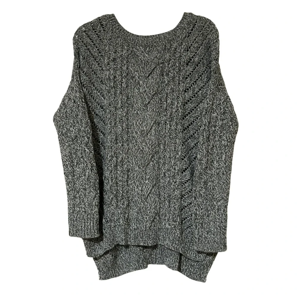 Express Women's Gray Cable Knit Sweater Size M High-Low Hem‎